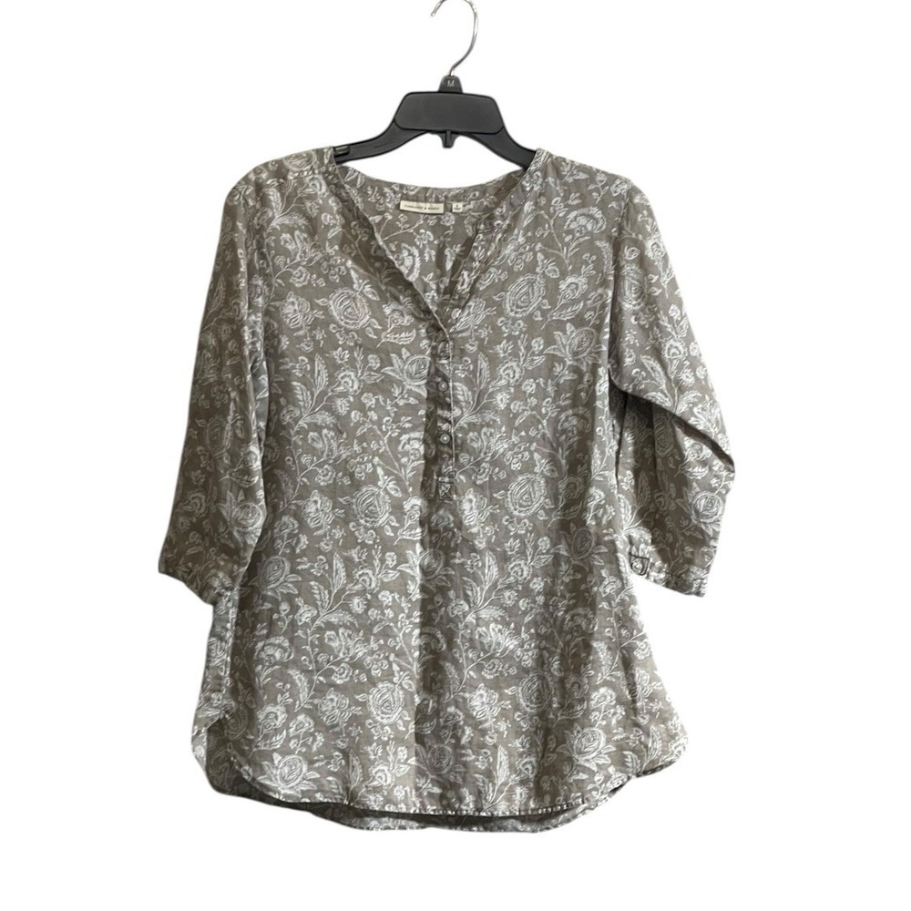 Cabbages & Roses Top Small Floral Linen Romantic Boho Blouse Prairie Cottagecore